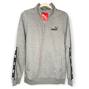 PUMA Essential Tape Sweatshirt M Heathered Gray Half Zip Mens